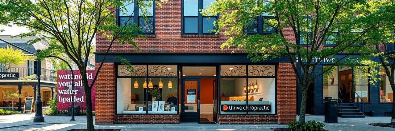 Thrive Chiropractic clinic storefront on city street, Pediatric Chiropractic Treatment location