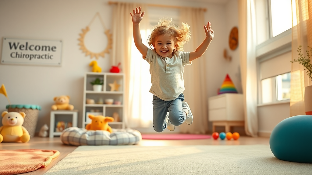 Happy child moves easily after pediatric chiropractic treatment, radiating health and joy.