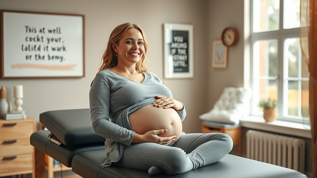 Expectant mother experiencing prenatal chiropractic support in a warm clinic