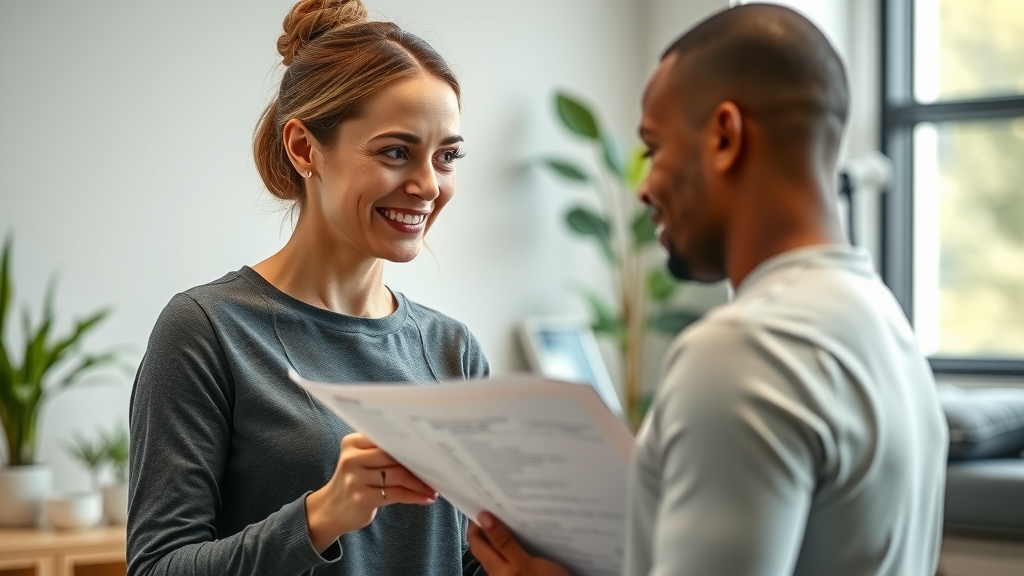 Chiropractor explains personalized treatment plans with patient in modern clinic